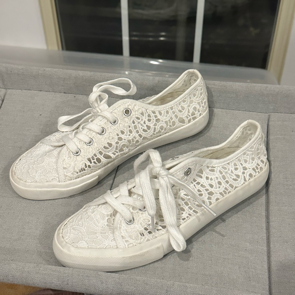 Women’s White Lace Sneakers from David’s Bridal - size 8 - worn once